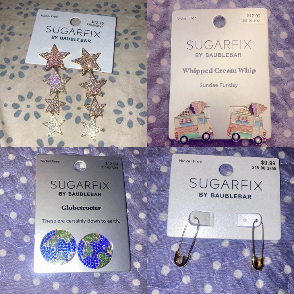 Sugarfix By Baublebar 4 Earrings Whipped Cream Star Safety Pins Globtrotter 25$